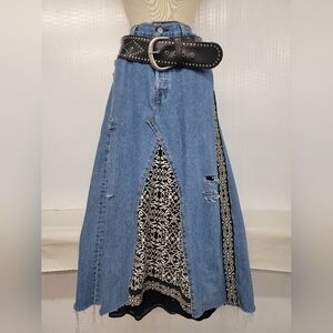 Bohemian Hippie Vibe Levi's 501 Jean Skirt Upcycled